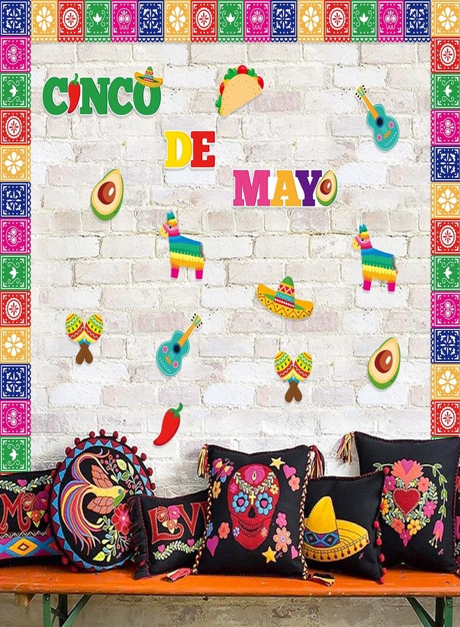BXawi 82Pcs Cinco De Mayo Bulletin Board Decoration Set Mexican Fiesta Papel Picado Banner Trim Borders Mexico Taco Llama Cactus Cutouts for Classroom Home School Mexican Fiesta Party Decor Supplies - Image 4