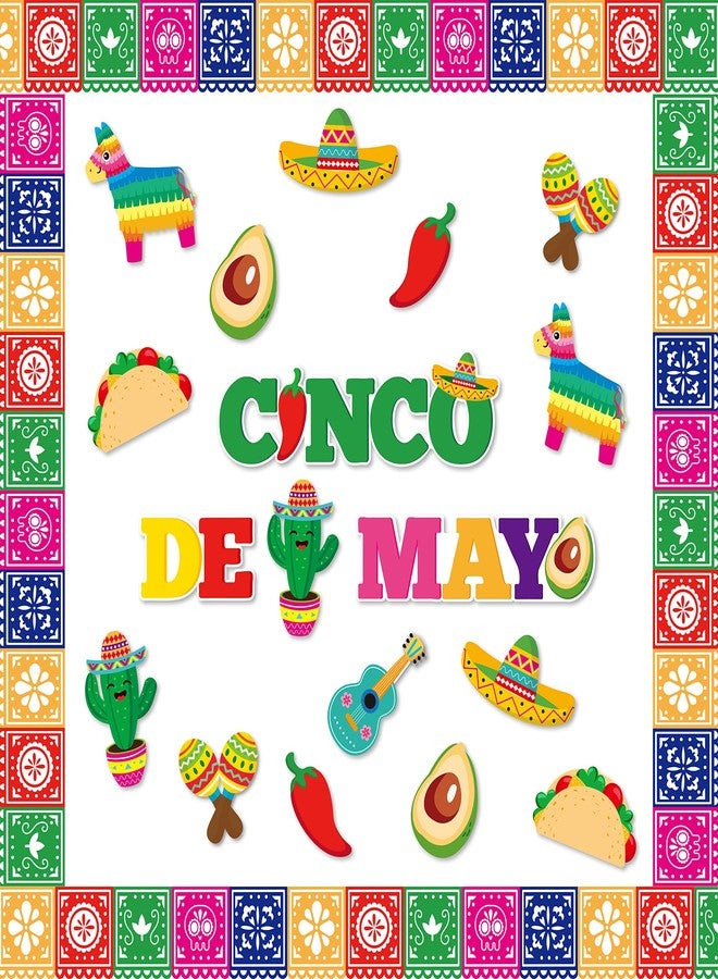 BXawi 82Pcs Cinco De Mayo Bulletin Board Decoration Set Mexican Fiesta Papel Picado Banner Trim Borders Mexico Taco Llama Cactus Cutouts for Classroom Home School Mexican Fiesta Party Decor Supplies - Image 1