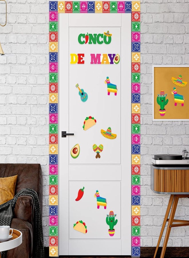 BXawi 82Pcs Cinco De Mayo Bulletin Board Decoration Set Mexican Fiesta Papel Picado Banner Trim Borders Mexico Taco Llama Cactus Cutouts for Classroom Home School Mexican Fiesta Party Decor Supplies - Image 5