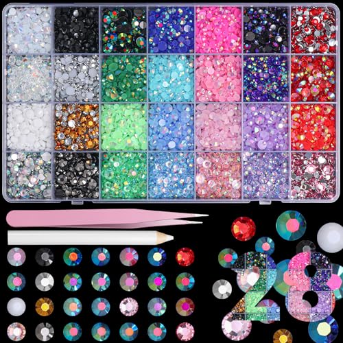 AnoleAir 22300Pcs Color Rhinestones for Bedazzling 36 mm Jelly Bedazzling Resin Gems White Pink Purple Black Gold Tan Red Silver Gems Colored Bedazzling Kit for Crafting Nails Face Makeup Crafts Tumblers - Image 1