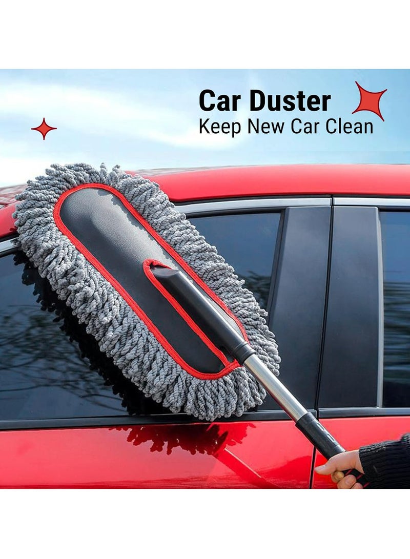 Extendable Long Handle Car Duster，Car Dust Brush Cleaning Tool for Car Cleaning, Red and Grey - Image 3