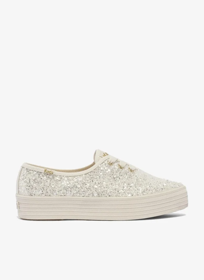 Keds Keds Women's Point Lace Up Platform Glitter Casual Sneaker Beige