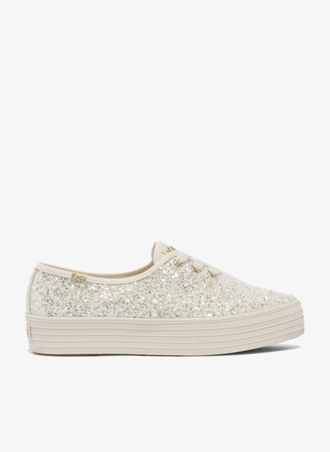 Keds Women's Point Lace Up Platform Glitter Casual Sneaker Beige - Image 1
