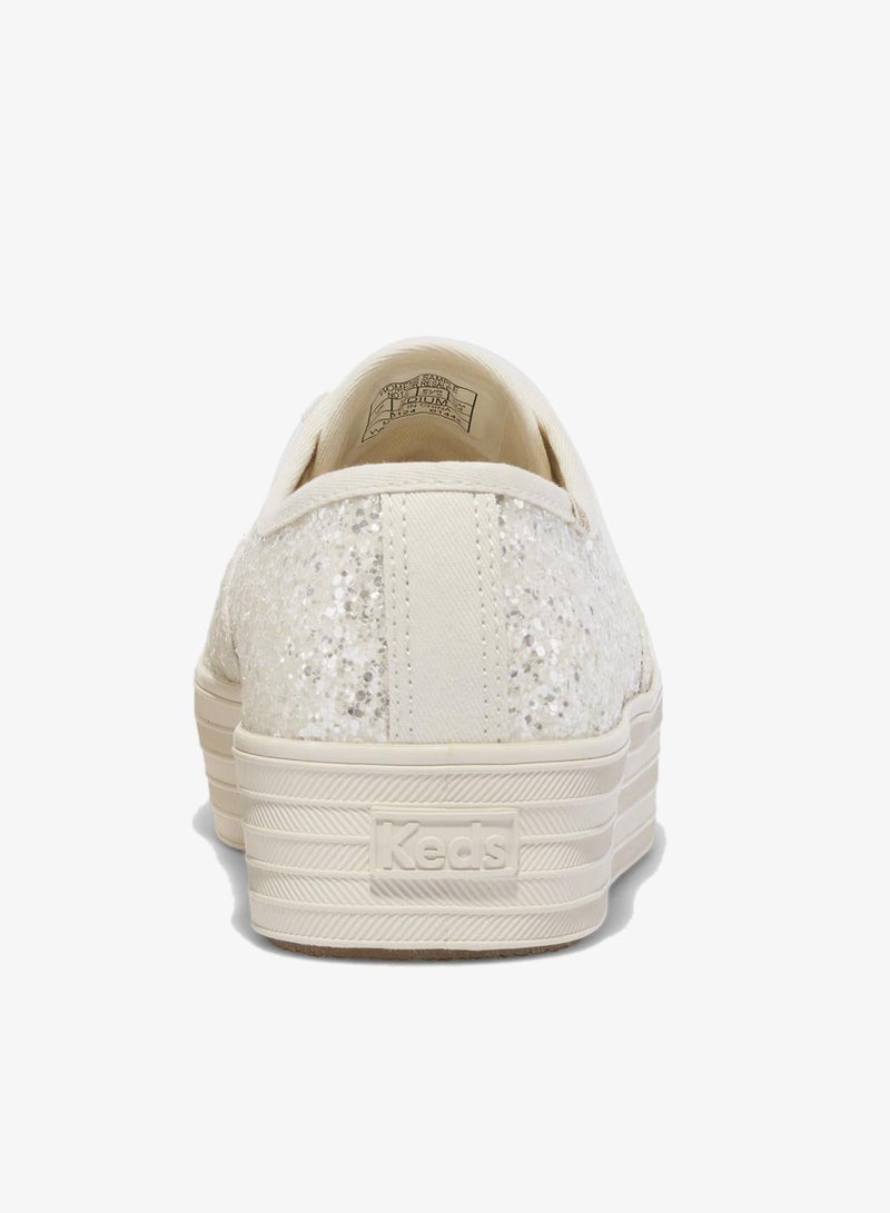 Keds Women's Point Lace Up Platform Glitter Casual Sneaker Beige - Image 2