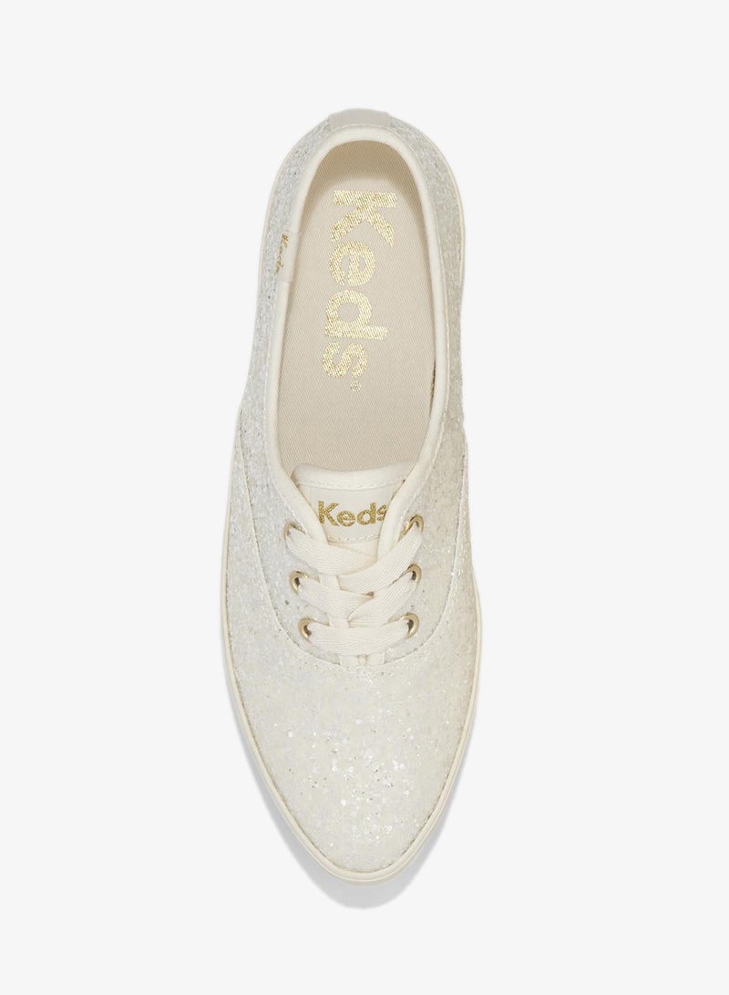 Keds Women's Point Lace Up Platform Glitter Casual Sneaker Beige - Image 5