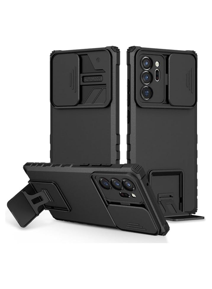 QIRG Armor Silicone TPU Bumper Tough PC Case for Samsung Note 20 Ultra with Slide Camera Cover, with Kickstand, Shockproof Protective Cell Phone Case