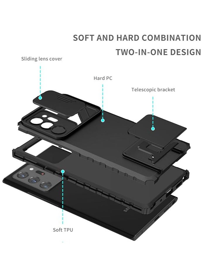 Armor Silicone TPU Bumper Tough PC Case for Samsung Note 20 Ultra with Slide Camera Cover, with Kickstand, Shockproof Protective Cell Phone Case  - Image 2