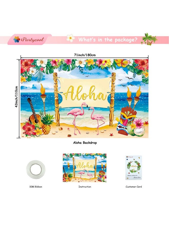 iPartyCool - Upgraded Hawaiian Luau Party Decorations Aloha Luau Backdrop Summer Beach Banner Background Photography Supplies For Birthday Musical Party Baby Shower Tropical Tiki Themed Decoration 72"X44" - Image 1