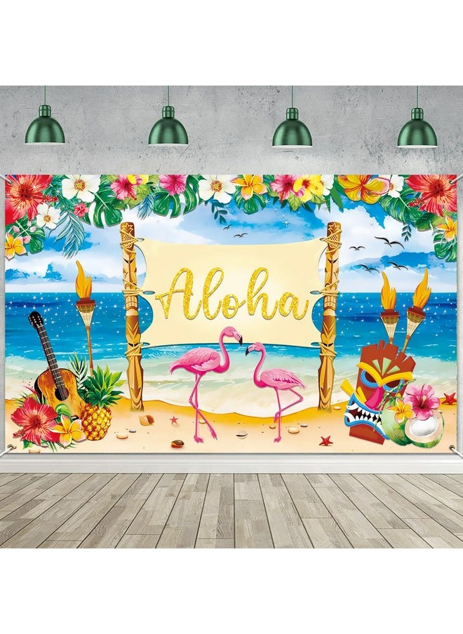 iPartyCool - Upgraded Hawaiian Luau Party Decorations Aloha Luau Backdrop Summer Beach Banner Background Photography Supplies For Birthday Musical Party Baby Shower Tropical Tiki Themed Decoration 72"X44" - Image 1