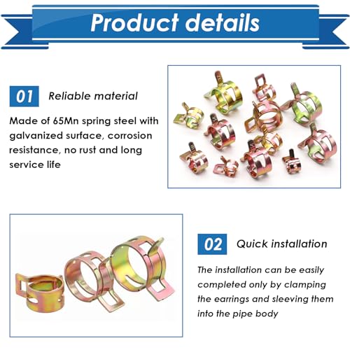 Eoppen 72Pcs Spring Hose Clamps Fuel Line Silicone Vacuum Hose Low Pressure Air Clamps Sleeving Automotive Replacement Fastener Assortment Kit 6 Sizes 7mm 10mm 11mm 14mm 16mm 17mm - Image 5