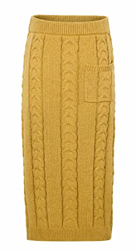 CHARTOU Women's Winter Chunky Cable Knit Long Skirt 2 Piece Outfit Sweater Sets (Large, Mustard) - Image 3