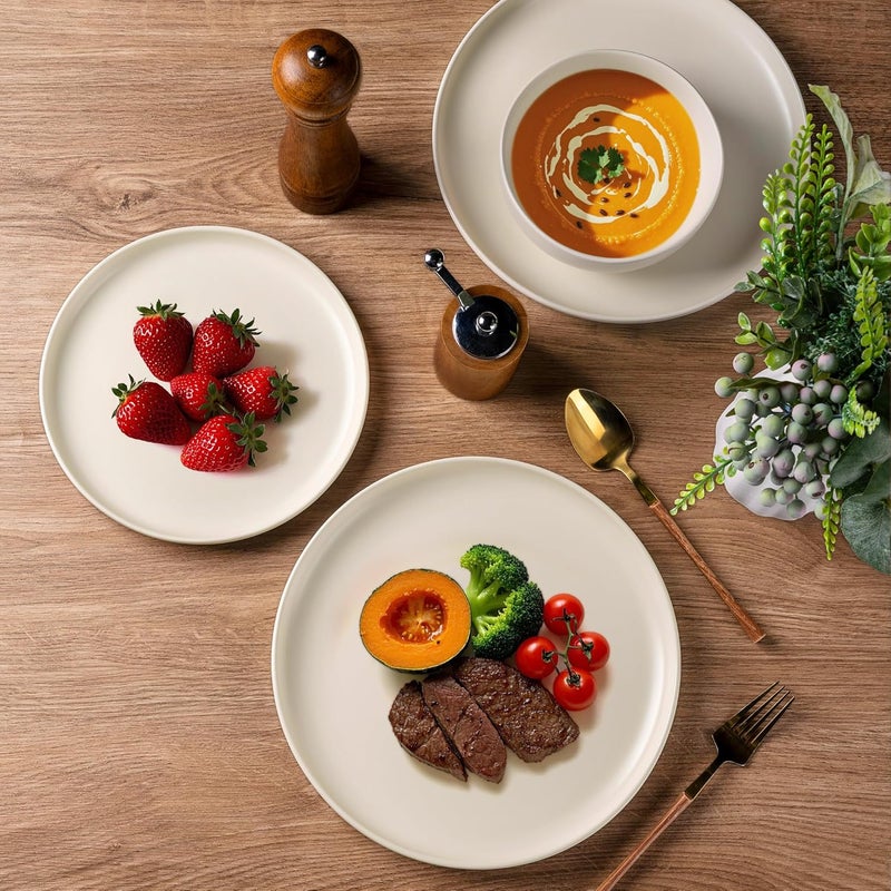 AmorArc أطقم أدوات المائدة من AmorArc من الخزف مع حواف متموجة أطباق وأوعية خزفية مقاومة للتشقق والرقائق آمنة في غسالة الصحون والميكروويف والفرن مجموعة لخدمة 4 أشخاص 12 قطعة - Image 3