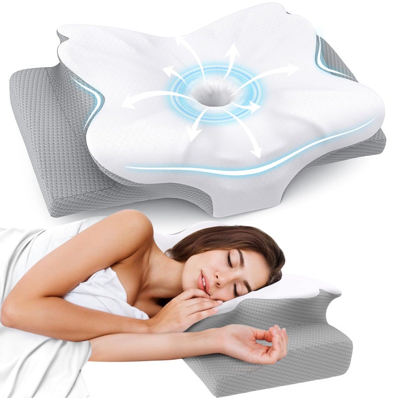CloudBliss Cervical Pillow Memory Foam Pillow Adjustable Height Neck Support Pillows for Sleeping Cervical Pillow for Back Sleeper Ergonomic Contour Pillow with Soft Removable Pillowcase
