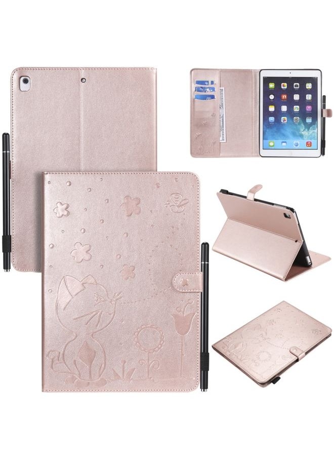 HuHa - Case Cover For iPad Air 2 / Air / 9.7 2018 & 2017 Cat Bee Embossing Pattern Horizontal Flip Leather Case with Holder & Card Slots & Wallet & Pen Slot & Wake-up / Sleep Function Rose Gold - Image 1
