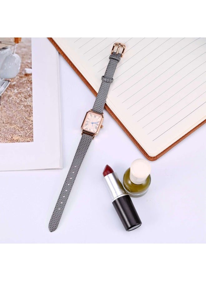 ANNEFIT Women's Leather Watch Band 15mm, Lizard Grain Slim Thin Replacement Strap (Gray) - Image 2