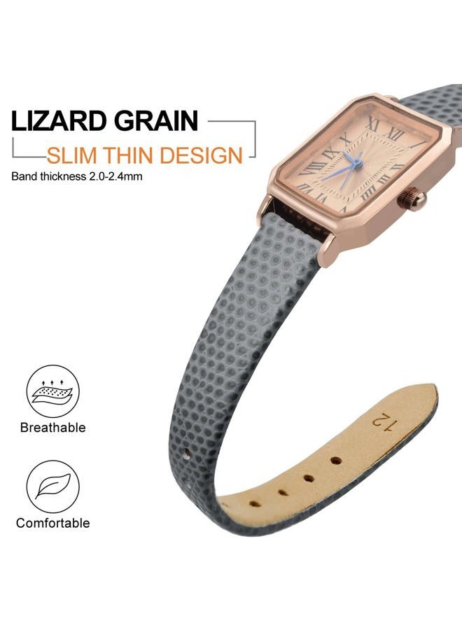 ANNEFIT Women's Leather Watch Band 15mm, Lizard Grain Slim Thin Replacement Strap (Gray) - Image 3