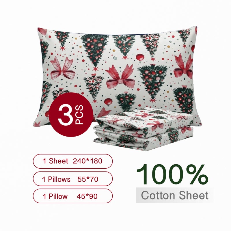 سيجنولا طقم ملايات سيجنولا بنقشة شريط الكريسماس 🎀 – تصميم أعياد الميلاد (Xmas) – طقم 3 قطع – ناعم ومريح ومقاوم للتجعد – مناسب لأجواء الشتاء – للرجال والسيدات والأطفال – مقاس كوين 180 × 240 سم - Image 4