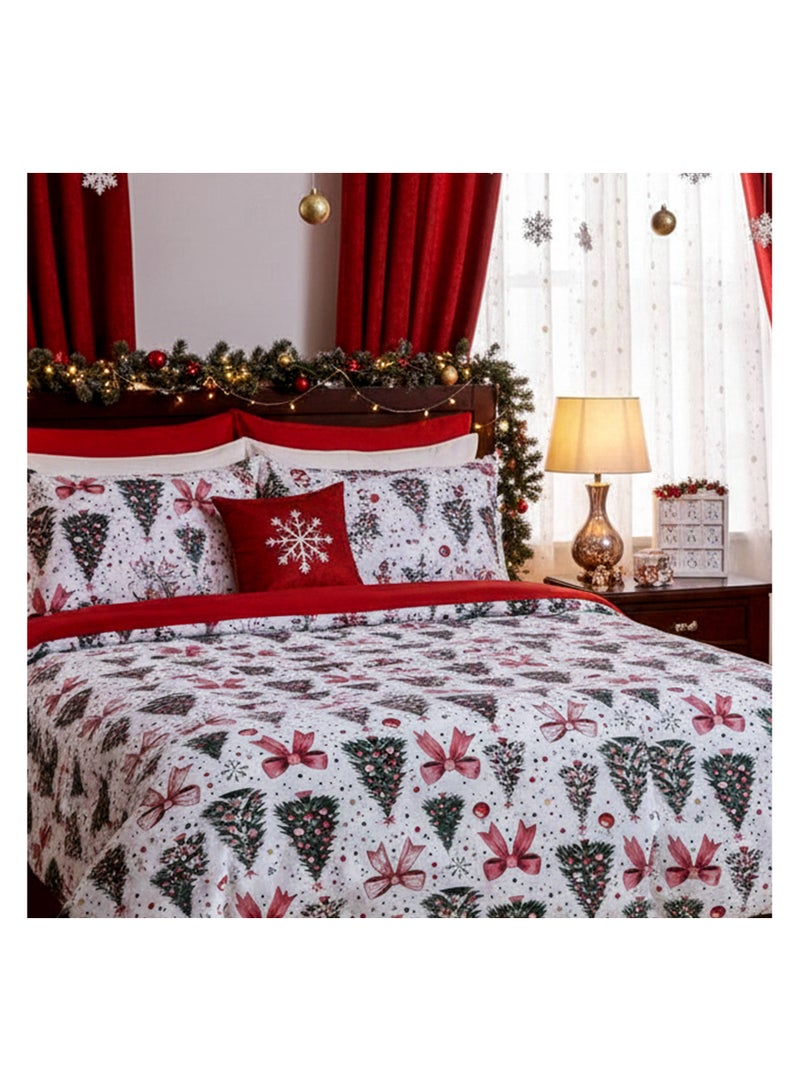 سيجنولا طقم ملايات سيجنولا بنقشة شريط الكريسماس 🎀 – تصميم أعياد الميلاد (Xmas) – طقم 3 قطع – ناعم ومريح ومقاوم للتجعد – مناسب لأجواء الشتاء – للرجال والسيدات والأطفال – مقاس كوين 180 × 240 سم - Image 2