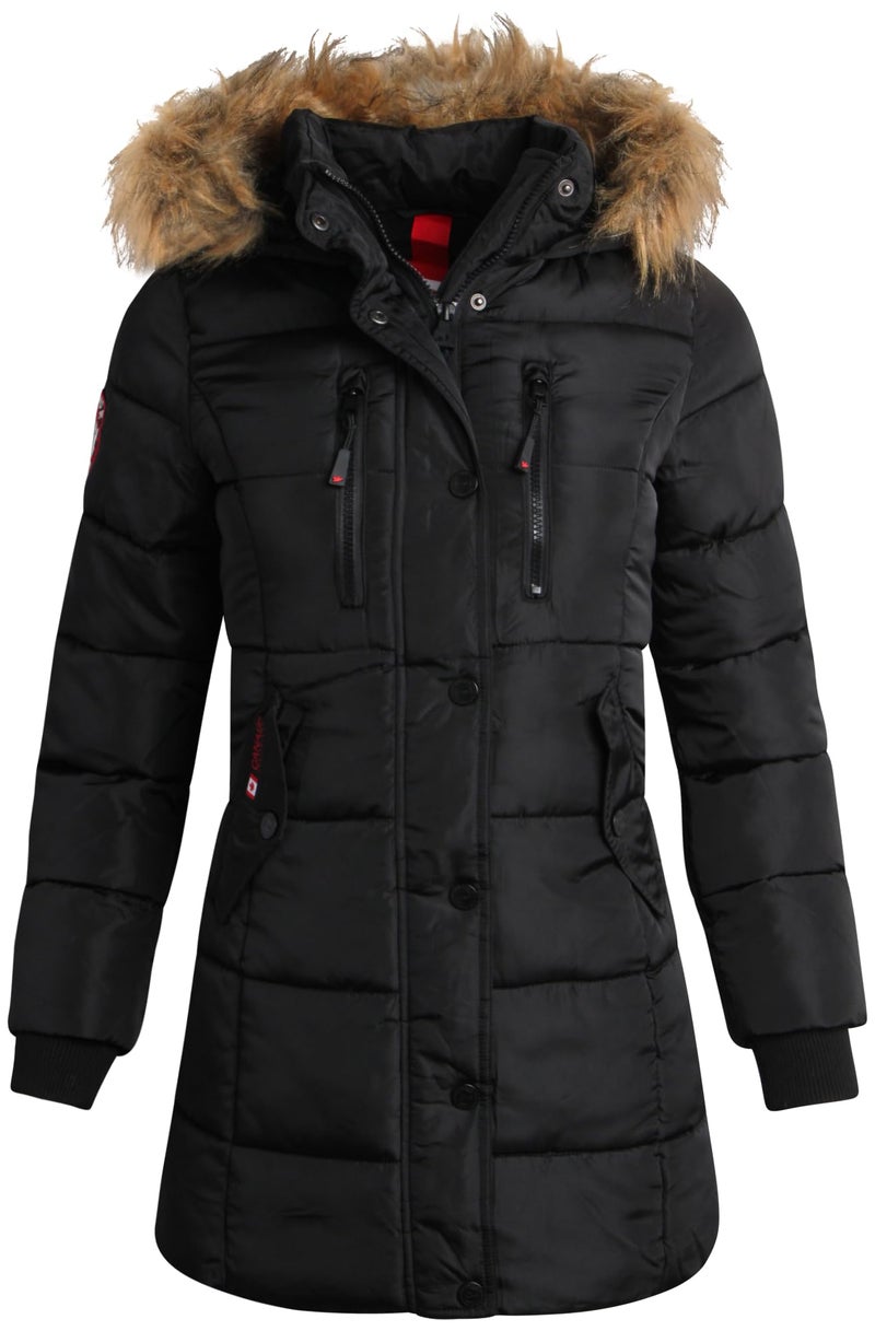 CANADA WEATHER GEAR Girls Winter Jacket Long Length Quilted Bubble Puffer Parka Heavyweight Weather Resistant Coat 716 Size 78 BlackNatural