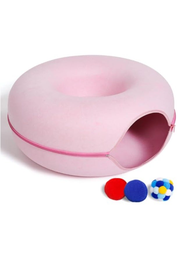 سرير قطط وكلاب بتصميم دونات رقيق - حجم كبير (وردي) | سرير مريح وهادئ للحيوانات الأليفة للقطط والكلاب الصغيرة - Image 1