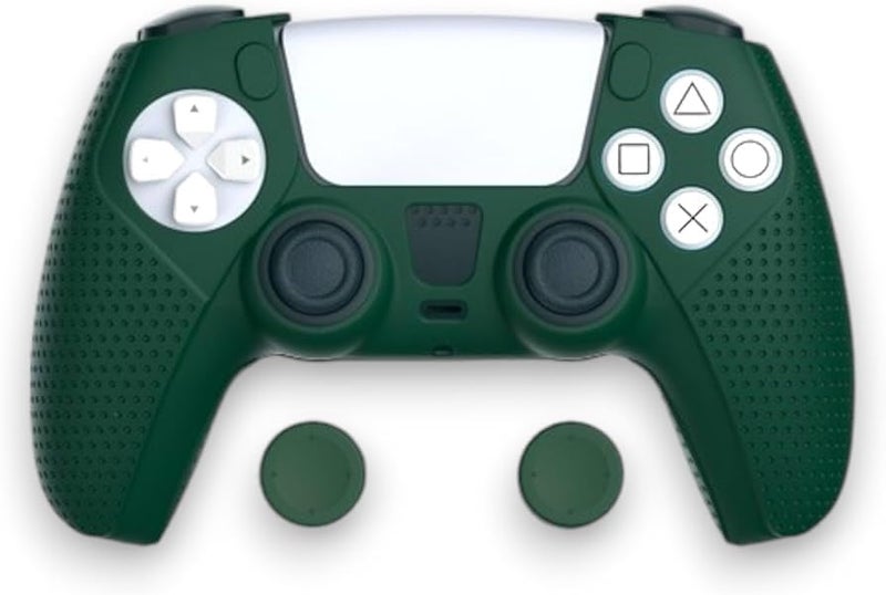 Silicone Protective Case for PS5 Controller, Dark Green, with Thumb Grip Caps,green