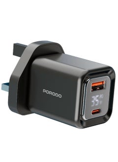 porodo Dual-Port Wall Charger 35W with Digital Display / Quick Charger / GaN Technology / UK Plug / for Phone/Tablet/Camera/Controller / Home and Travel - Black  - Image 5
