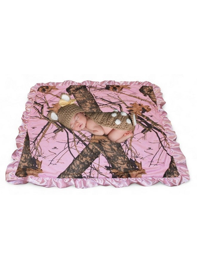 Mossy Oak BU Pink Hunting Camo Baby Blanket, Super Soft Carstens Microfur Back and Satin, Bow, Newborn Pink Camouflage Gift Blanket - Image 1