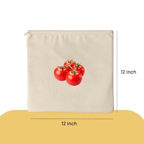 ECOCARRY 100% Cotton Reusable Vegetable Bags for Fridge | Eco-friendly Storage Bags for Kitchen Organizer | 10 Pcs | Washable Breathable Zipper Cloth Bags for Vegetables - Image 2
