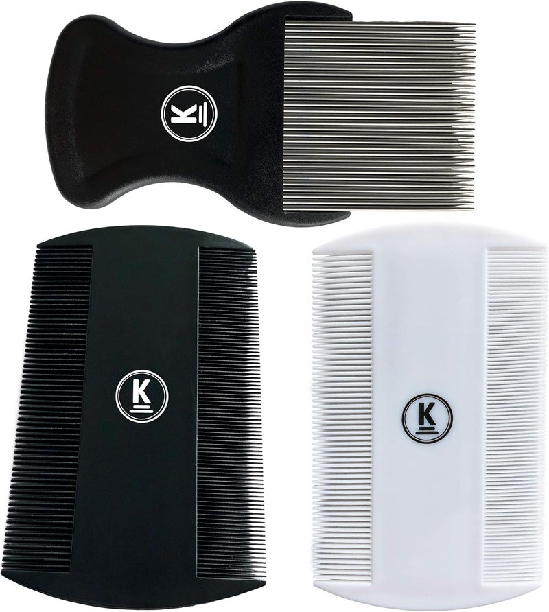 KPro Lice Dust and Flea Combs 3 Set of Metal and Plastic Nit Comb Fine - Image 1