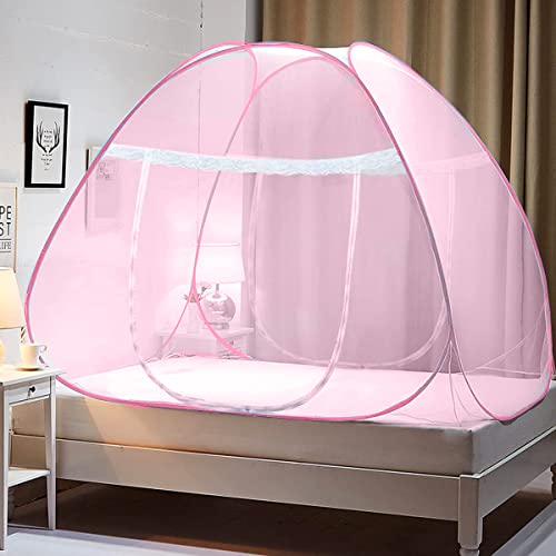 Evafly Mosquito Net for Single Bed | Foldable Machardani | Polyester Strong 30GSM mesh | Corrosion Resistant Steel Wire - Full Pink. - Image 2