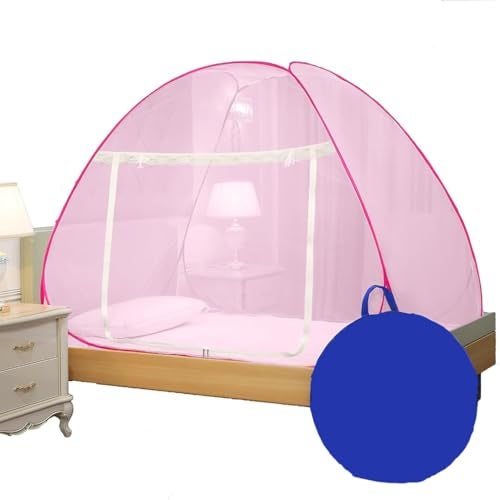 Evafly Mosquito Net for Single Bed | Foldable Machardani | Polyester Strong 30GSM mesh | Corrosion Resistant Steel Wire - Full Pink. - Image 1