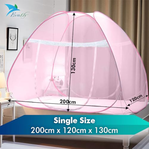 Evafly Mosquito Net for Single Bed | Foldable Machardani | Polyester Strong 30GSM mesh | Corrosion Resistant Steel Wire - Full Pink. - Image 3