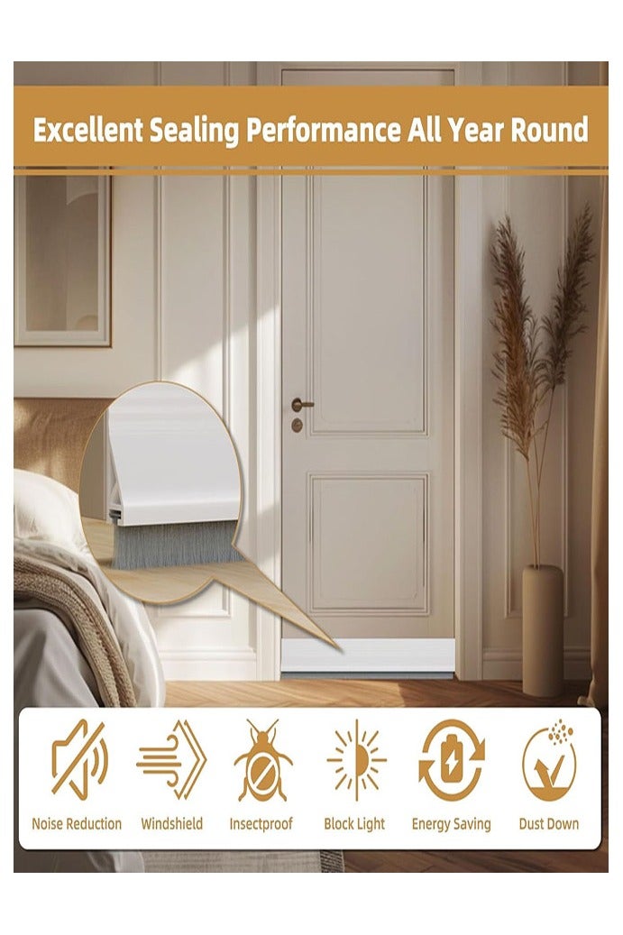 مانع تيار الهواء للباب مع فرشاة، مكنسة باب 39 بوصة لأسفل الباب، شريط لاصق ذاتي اللصق لأسفل الباب، عازل غبار/غبار تحت الباب/عازل للهواء الساخن أو البارد، أبيض - Image 3
