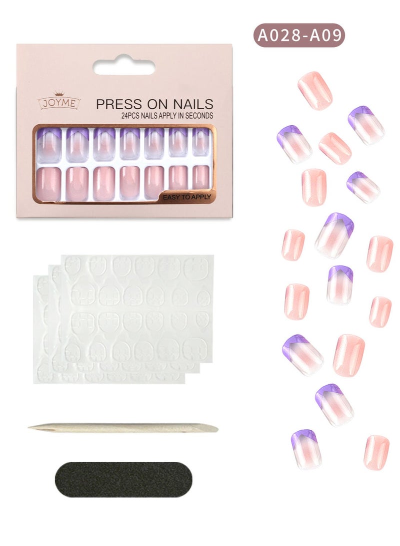 JOYME 24 Pcs Fake Nail Tip Set Nail Stylish Easy to Use Art Design for Salons and DIY with 72 Pcs Nail Adhesive Glue Tapes and Mini Nail File and Manicure Mini Stick for Women - Image 1