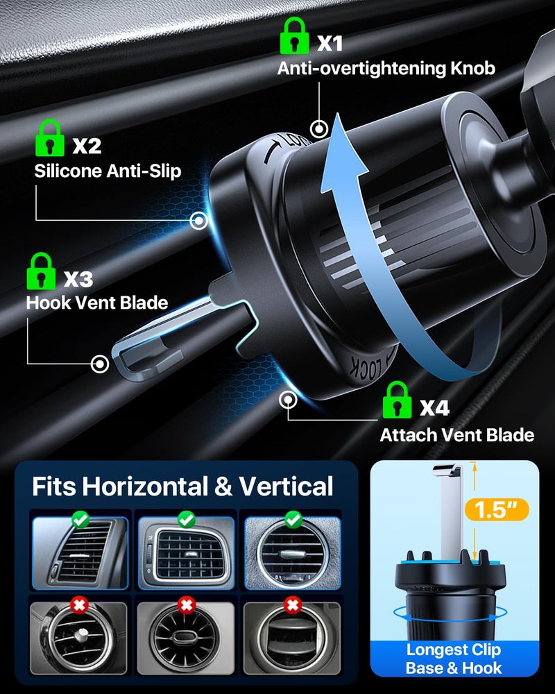 YRU Phone Holders for Your Car [2026 Upgraded Military Metal Hook], Cellphone Holder Car[No Fear of Bumps] Vent Phone Mount Truck Compatible with iPhone17 16 15 14 13 12 Samsung Android, Black - Image 3