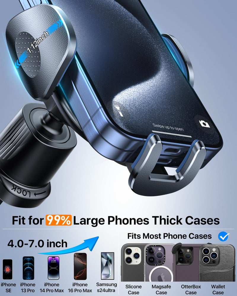 YRU Phone Holders for Your Car [2026 Upgraded Military Metal Hook], Cellphone Holder Car[No Fear of Bumps] Vent Phone Mount Truck Compatible with iPhone17 16 15 14 13 12 Samsung Android, Black - Image 4