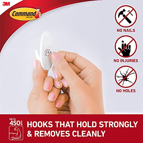 Command 3M Command Small Designer Hooks, Holds up to 450 gms, No Paint Damage, Holds Strongly, Reusable, Adhesive hooks for wall, Multi-surface (White, 2 hooks, 4 strips) - Image 2