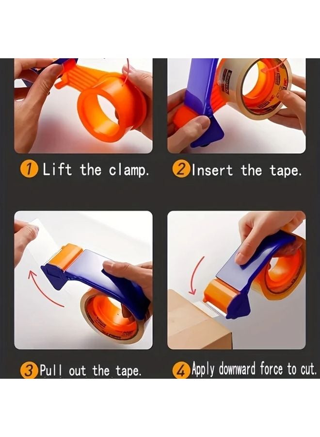 Heavy Duty Portable Packaging Tape Dispenser With Built In Cutter 1pc Blue Orange - Image 4