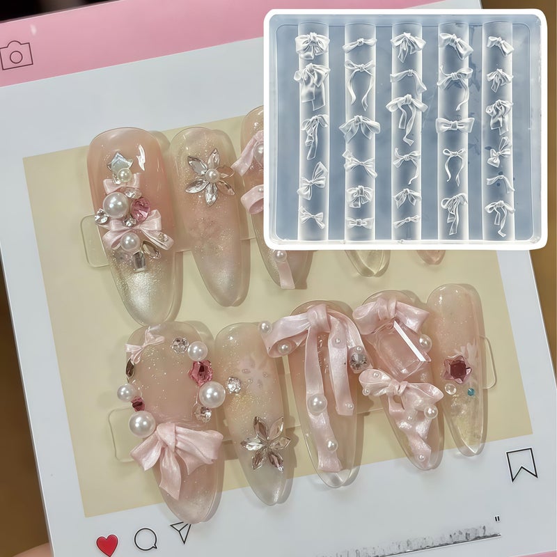 BHCCXZ 5Pcs 3D Satin Bow Gel Nail Art Mold Arts Resin Silk Rosette Molds for Accessories Supplies Wreath Flower Silicone Tools Nails - Image 3