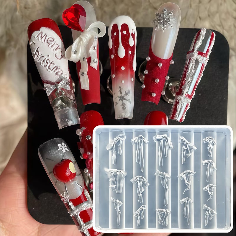 BHCCXZ 5Pcs 3D Satin Bow Gel Nail Art Mold Arts Resin Silk Rosette Molds for Accessories Supplies Wreath Flower Silicone Tools Nails - Image 2
