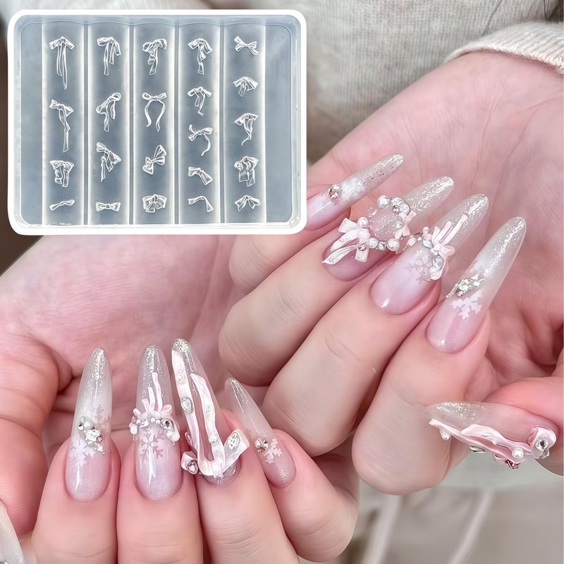 BHCCXZ 5Pcs 3D Satin Bow Gel Nail Art Mold Arts Resin Silk Rosette Molds for Accessories Supplies Wreath Flower Silicone Tools Nails - Image 4