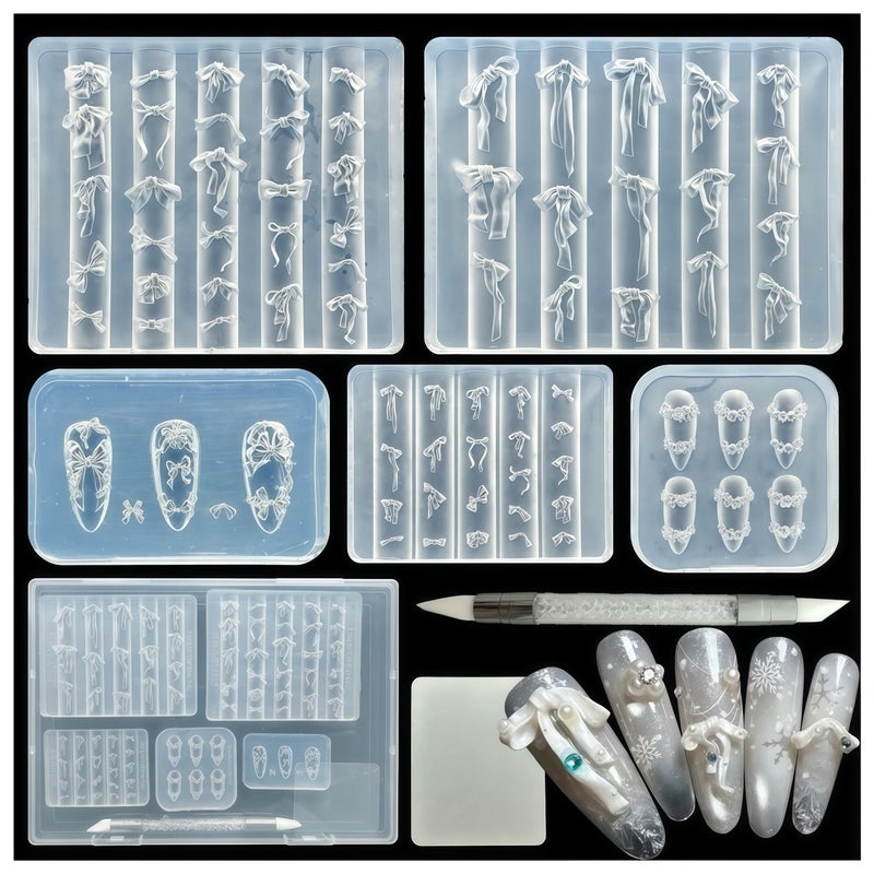 BHCCXZ 5Pcs 3D Satin Bow Gel Nail Art Mold Arts Resin Silk Rosette Molds for Accessories Supplies Wreath Flower Silicone Tools Nails - Image 1