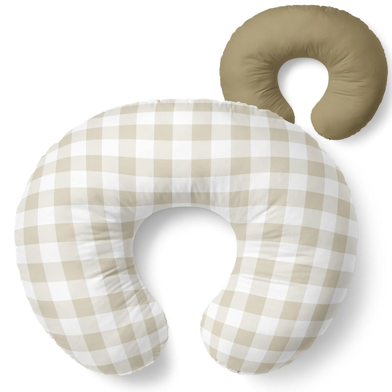 Pobibaby 1Pack Premium Nursing Pillow Cover  Ultra Soft  Stretchy 96 Cotton Breastfeeding Pillow Cover for Baby Boys and Girls Gingham Khaki - Image 1