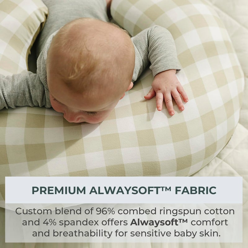 Pobibaby 1Pack Premium Nursing Pillow Cover  Ultra Soft  Stretchy 96 Cotton Breastfeeding Pillow Cover for Baby Boys and Girls Gingham Khaki - Image 2