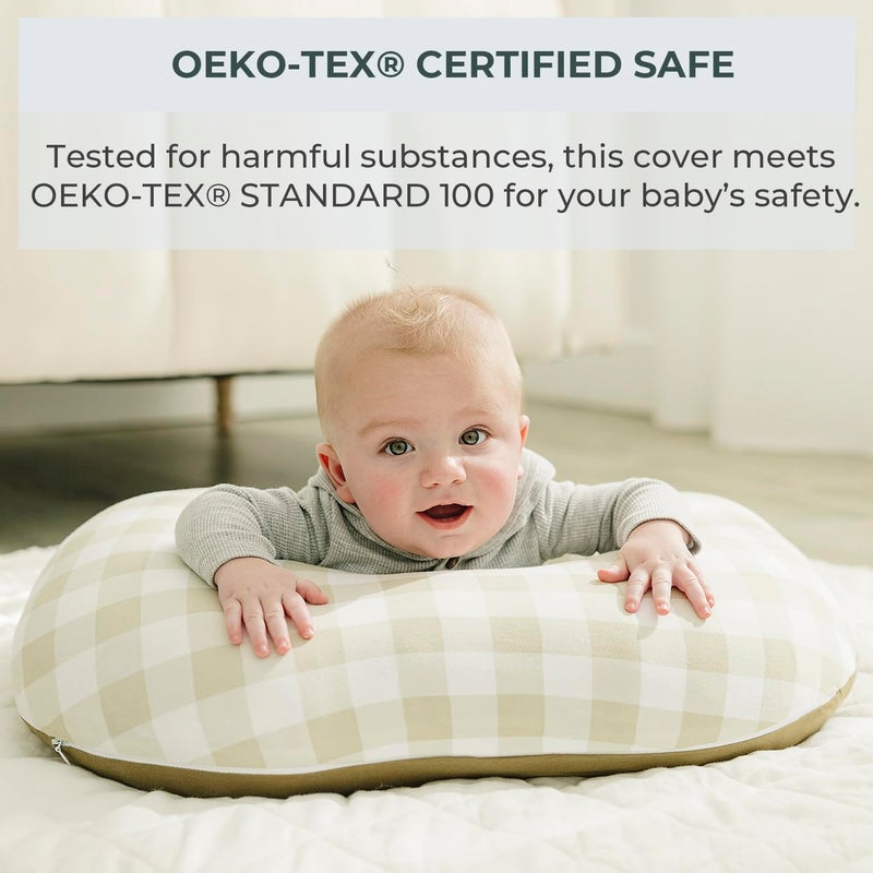 Pobibaby 1Pack Premium Nursing Pillow Cover  Ultra Soft  Stretchy 96 Cotton Breastfeeding Pillow Cover for Baby Boys and Girls Gingham Khaki - Image 5