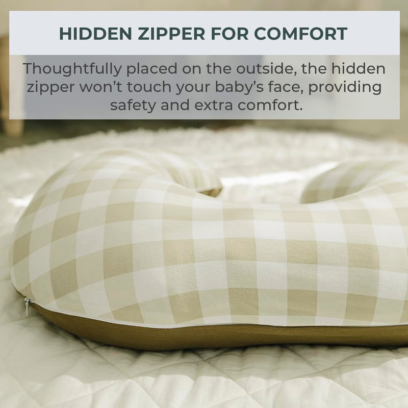 Pobibaby 1Pack Premium Nursing Pillow Cover  Ultra Soft  Stretchy 96 Cotton Breastfeeding Pillow Cover for Baby Boys and Girls Gingham Khaki - Image 3