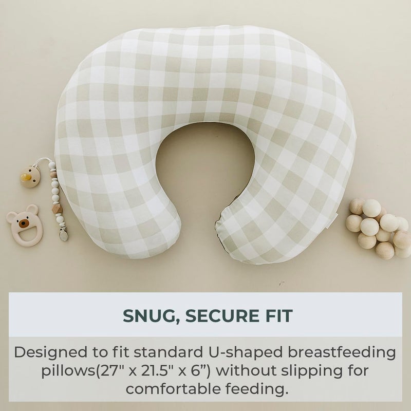 Pobibaby 1Pack Premium Nursing Pillow Cover  Ultra Soft  Stretchy 96 Cotton Breastfeeding Pillow Cover for Baby Boys and Girls Gingham Khaki - Image 4