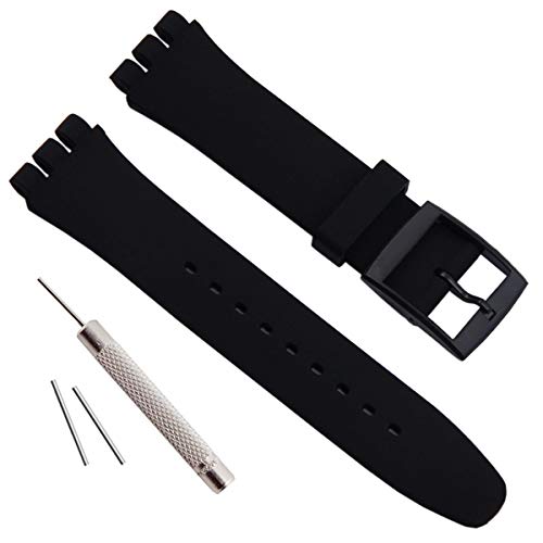 GREENOLIVE Silicone Rubber Watch Strap/Watch Band Replacement for Swatch (17mm 19mm 20mm) (17mm,Black) - Image 1