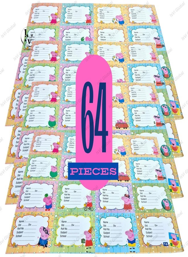 IsVi Name Stickers for Notebooks & Books - Pack of 64 Durable Labels | School Stationery Essentials | Name Slips & Book Labels (Pig Cartoon) - Image 2
