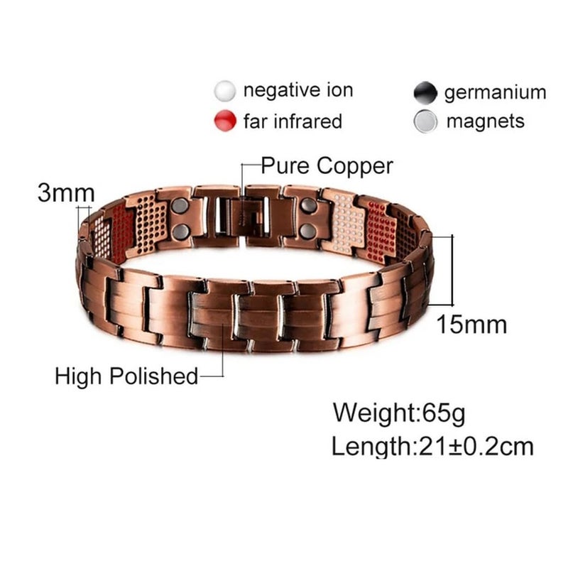 EDMIRIA Men's Magnetic Therapy Bracelet – Pure Copper Link Bracelet with Germanium, FIR, Negative Ions & Magnet – Pain Relief & Wellness Wristband – Adjustable Size (Desgn-1) - Image 2